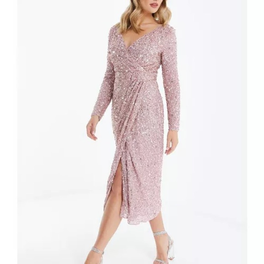 SALE 😱😱BNWT powder pink sequin dress $325 - Picture 3 of 4